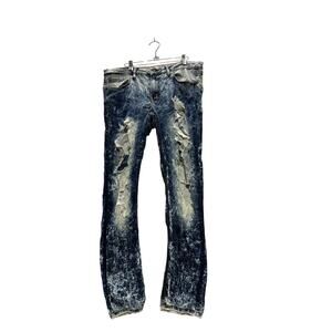 Men's True Indigo Distressed Jeans - Size 34/32 - 98% Cotton, 2% Spandex